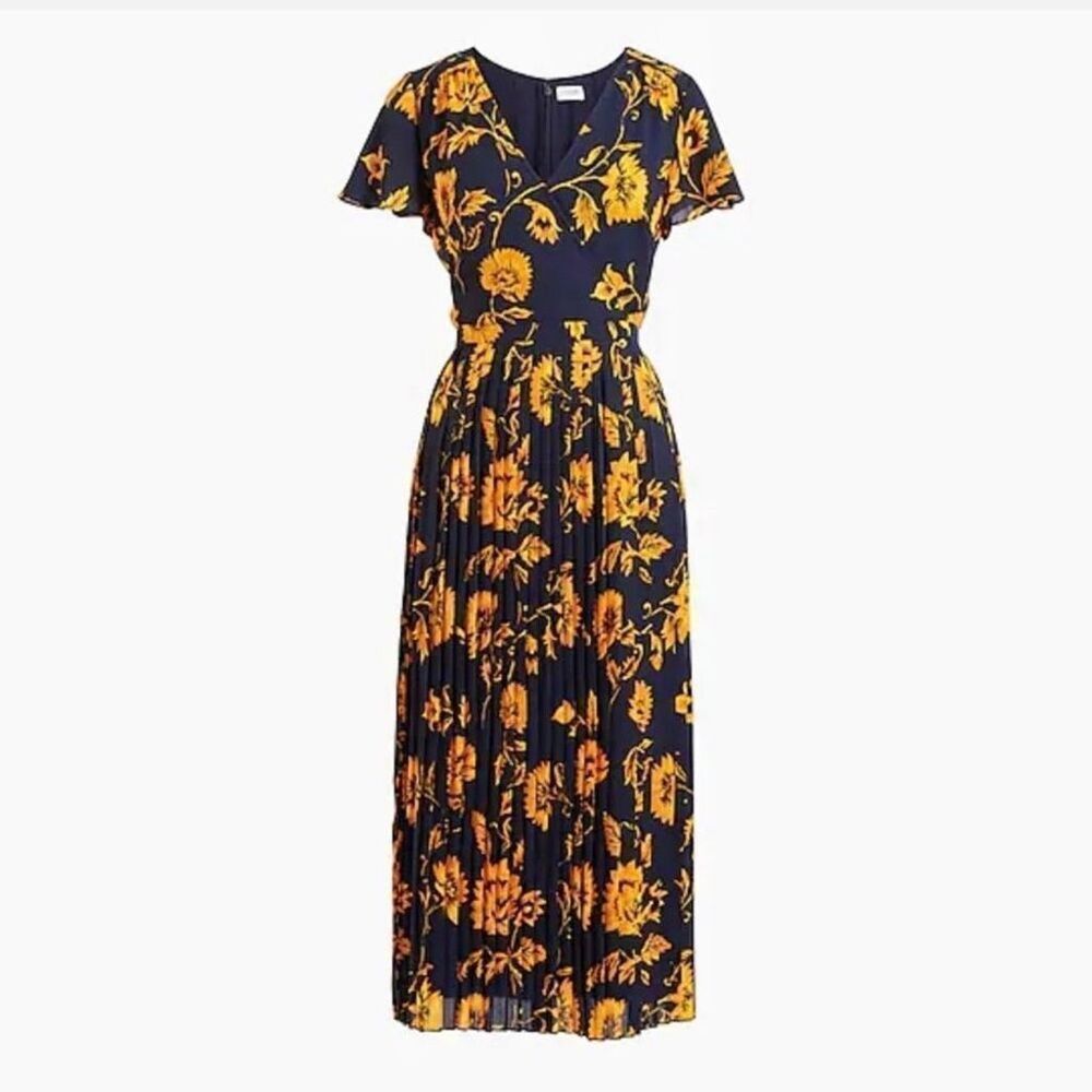 J. Crew Women's Pleated Floral Midi Dress size 2 Wedding Guest Dress